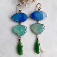 Dumortierite, Aquaprase, and Jade Earrings